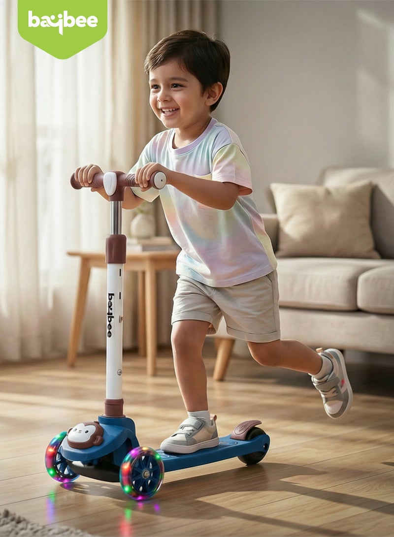 بيبي سكوتر مونكي للأطفال | سكوتر بثلاث عجلات للأطفال بثلاثة ارتفاعات قابلة للتعديل، مزود بإضاءة LED وموسيقى | سكوترات تزلج تتحمل وزنًا يصل إلى 50 كجم | سكوترات جري للأطفال من عمر سنتين إلى 10 سنوات، لون أزرق - Image 2